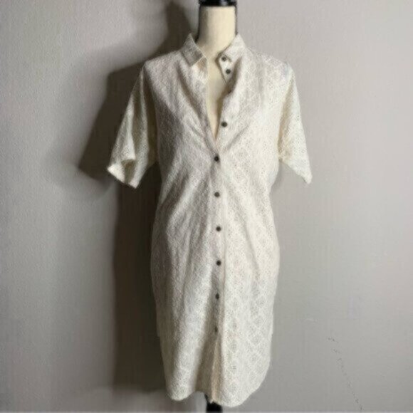 Current Elliott Oversized Smock Eyelet Lace Shirt Dress - Picture 6 of 14